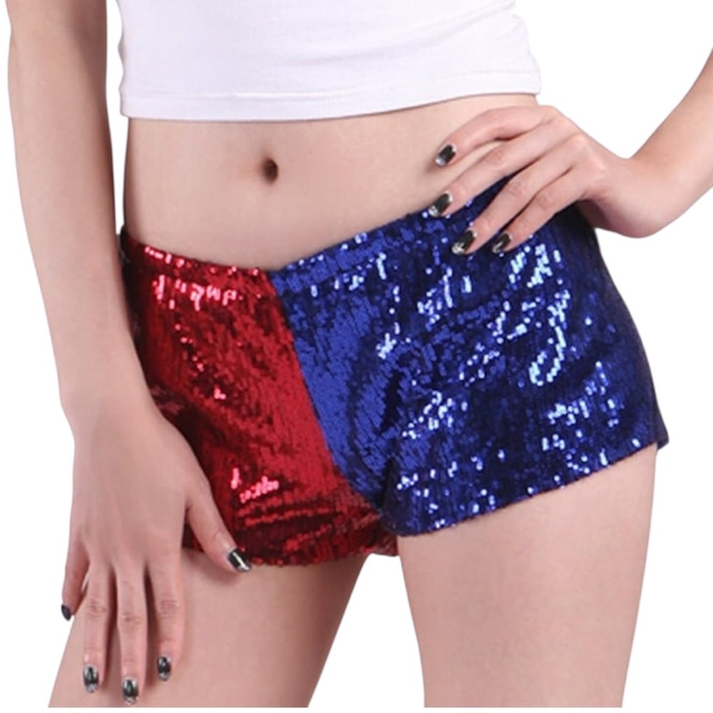 HDE Women's Red and Blue Metallic Sequin Booty Shorts
